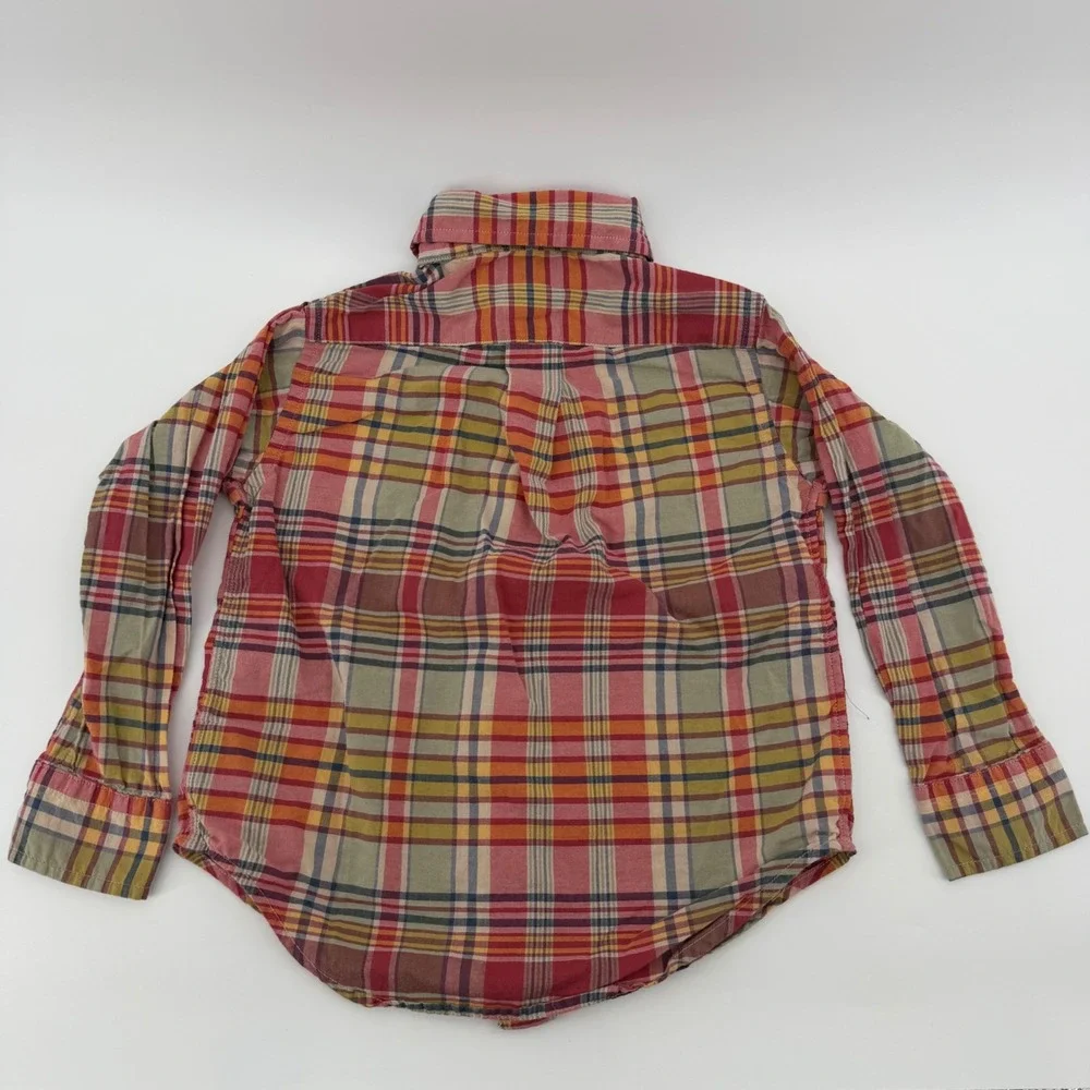 Ralph Lauren Button Down Shirt Kids 3T Red Multi Plaid Long Sleeve‎ Pony Logo